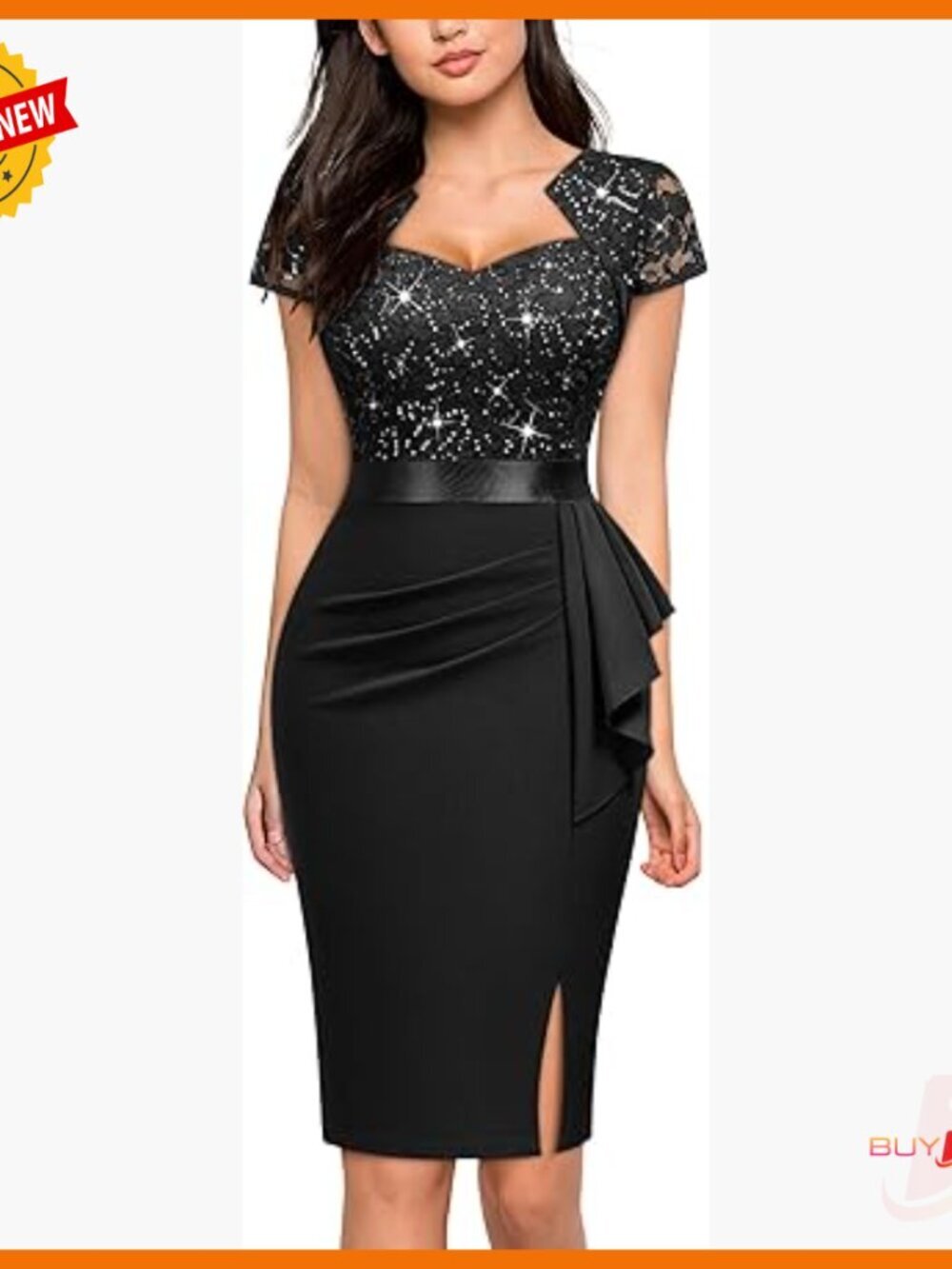 Elegant Square Neck Glitter Sequin Lace Cocktail Dress